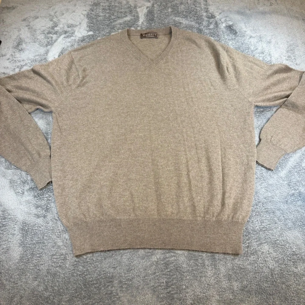 Reserve West Coast Patrick James 100% Cashmere V-Neck Sweater Mens 2XL Tan Brown